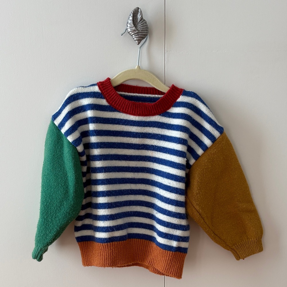 Kids Striped Sweater with Colorful Sleeves